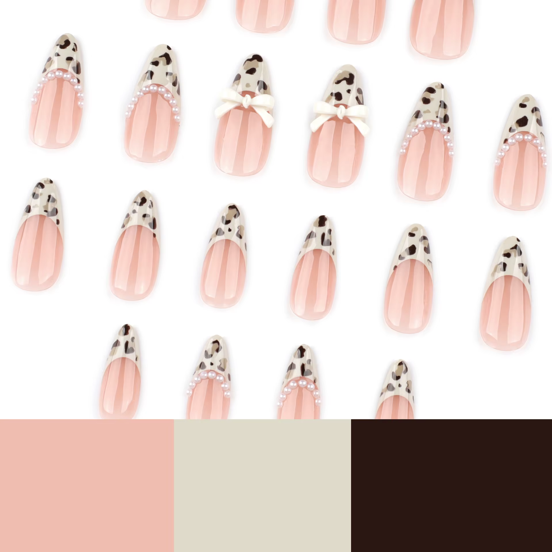 24 pièces café clair Style français presse sur ongles imprimé léopard amande épicé fille faux