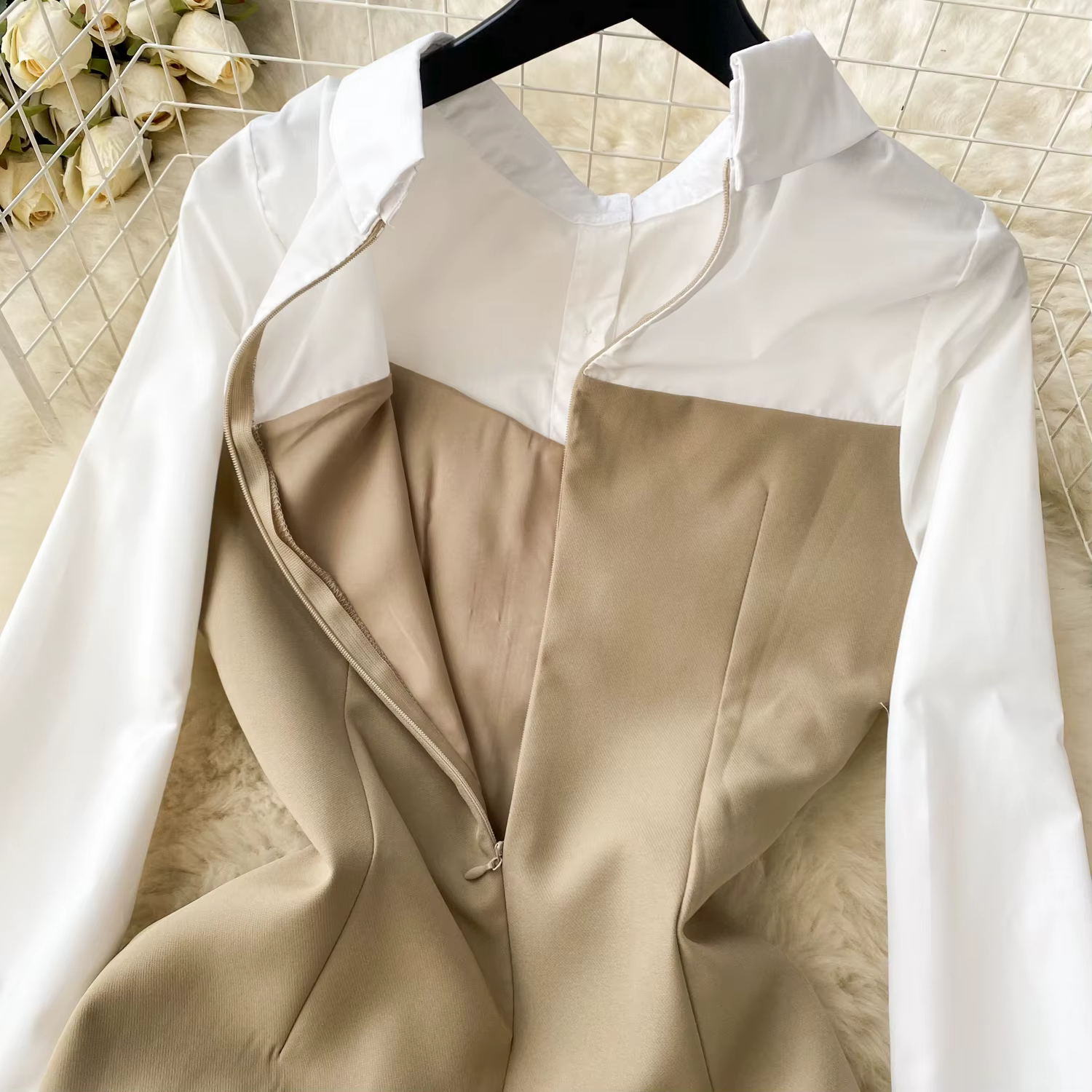 Foamlina 2025 fausse robe chemise deux pièces femmes Double boutonnage gilet Corset taille haute robe crayon fendue