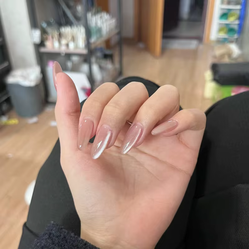 24 pièces métallique oeil de chat français transparent manucure pointe Art texturé 3D acrylique faux ongles nu rose