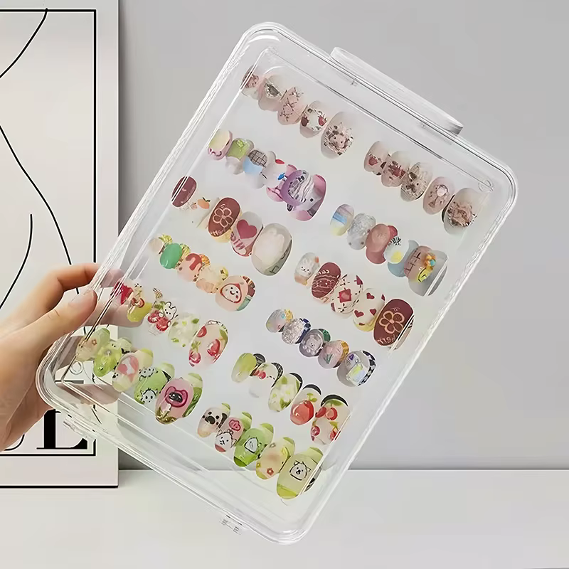 Boîte de rangement vide pour faux ongles, ensemble d'emballage pour organisateur de manucure, fournitures pour ongles avec ruban adhésif Double face