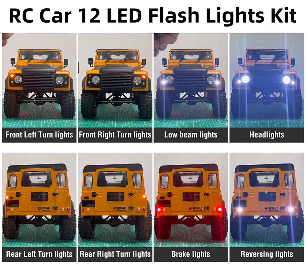 Kit de 12 lampes Flash LED pour voiture RC, accessoires pour chenille 1/10 RC D90 D110 D130 Defender, coque rigide, pièces de voiture RC