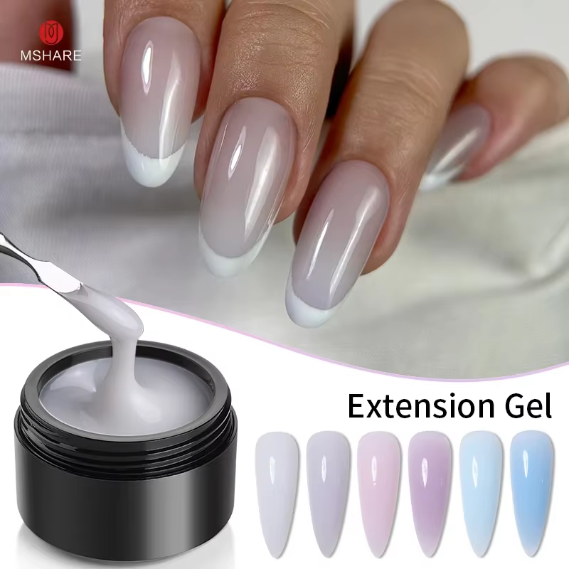 MSHARE 50g gelée blanc rose bleu translucide auto-nivelant constructeur Gel dur pour Extension d'ongles Construction Gel UV