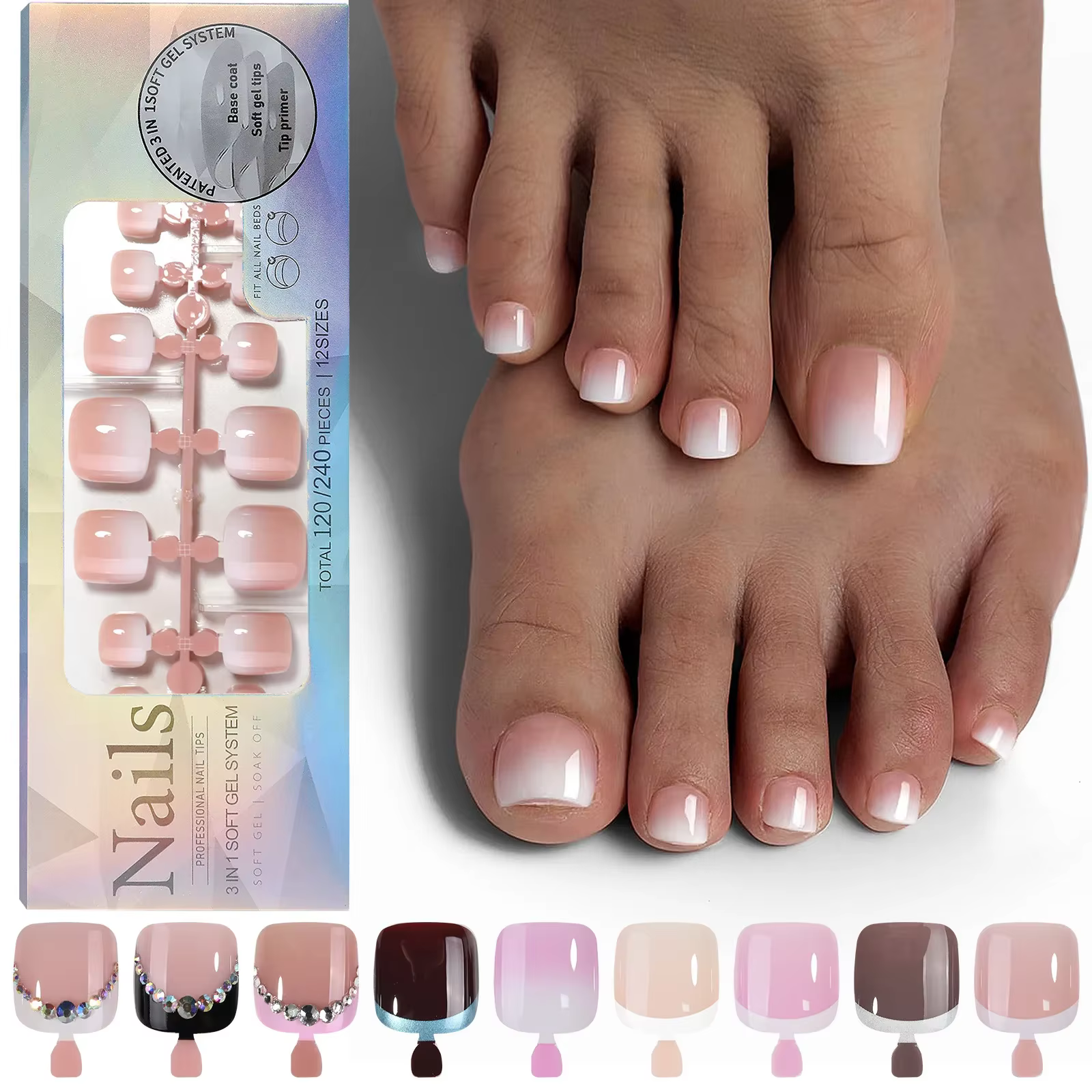 120 pièces faux ongles nus rose court carré ligne française faux ongles détachables presse sur les ongles acryliques doux ongles conseils