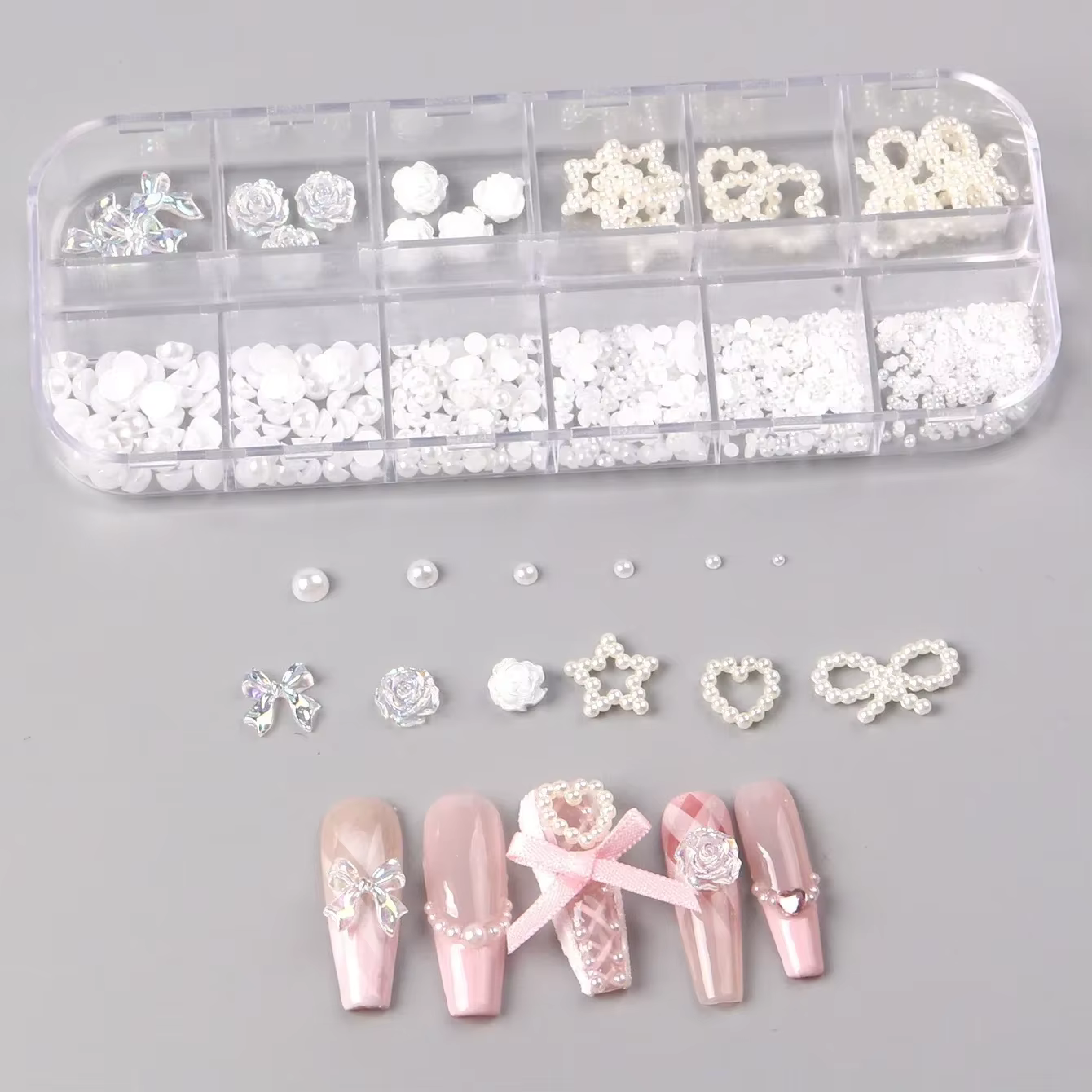 12 grilles mixtes 3D Punk argent coeur croix métal manucure décoration d'ongles rétro conception différente