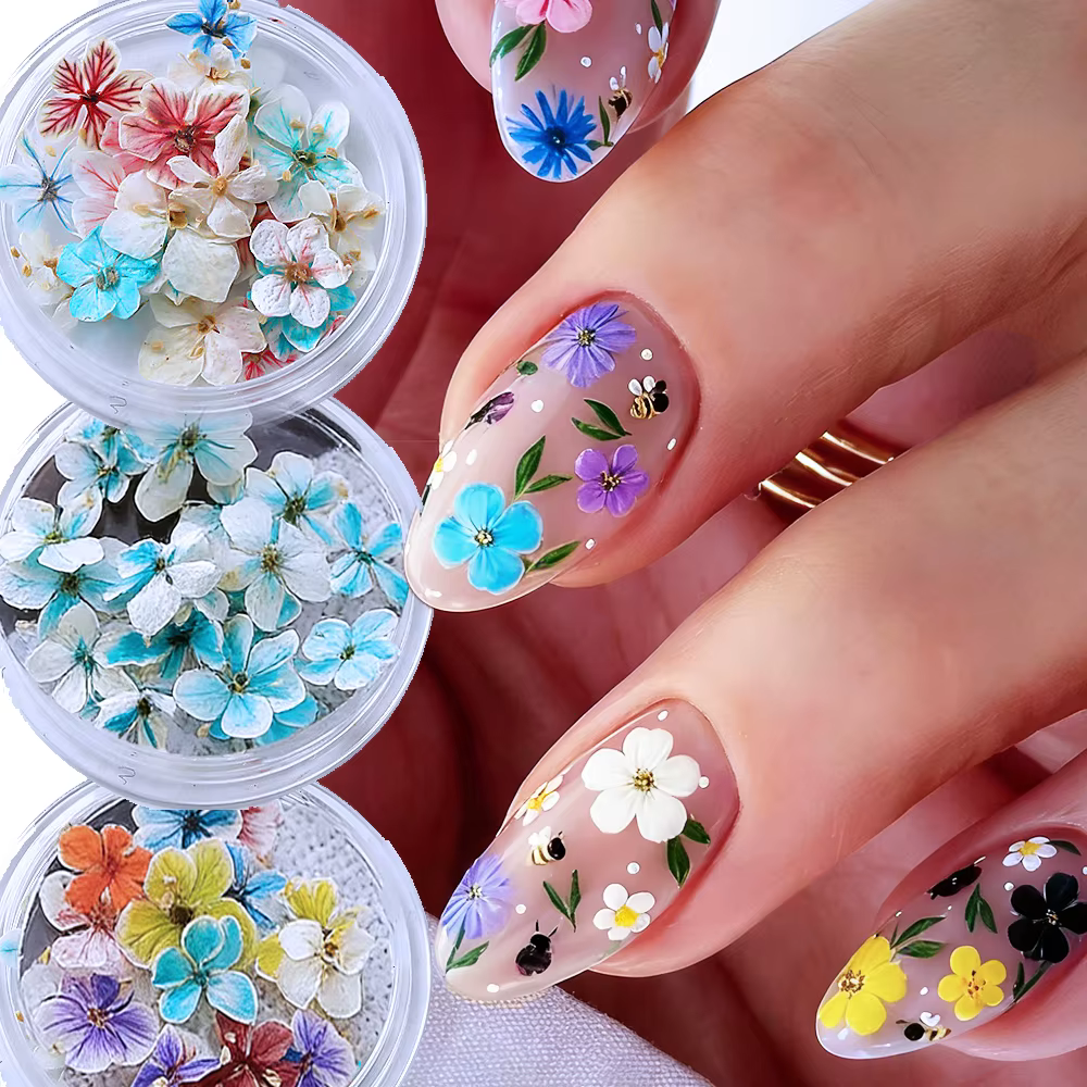 1 boîte de fleurs séchées colorées pour nail art