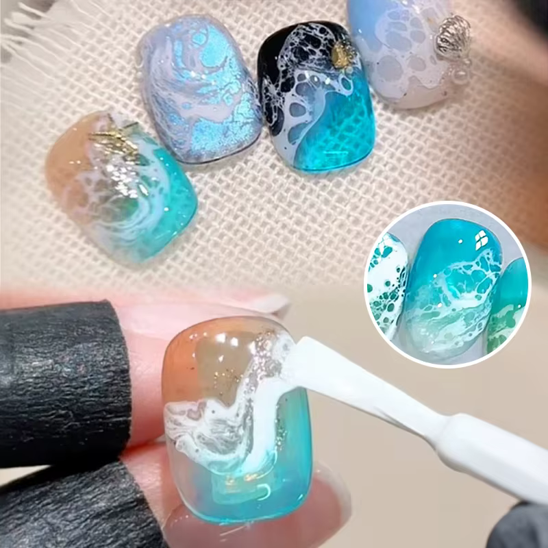 BORN PRETTY 1/2Pcs Ocean Wave Watercolor Liquid Gel Nail Polish Set White