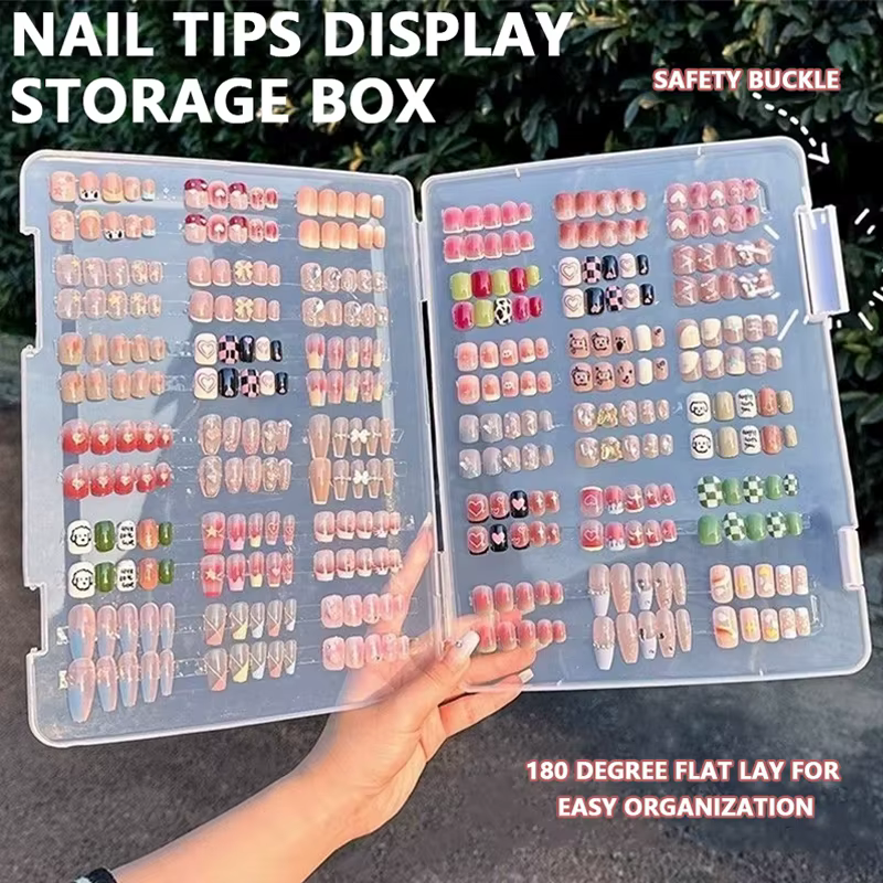 Boîte de rangement transparente pour nail art, boîte de rangement portable pour ongles, avec séparateur, utilisée pour l'affichage des créations de nail art et pour les salons de manucure