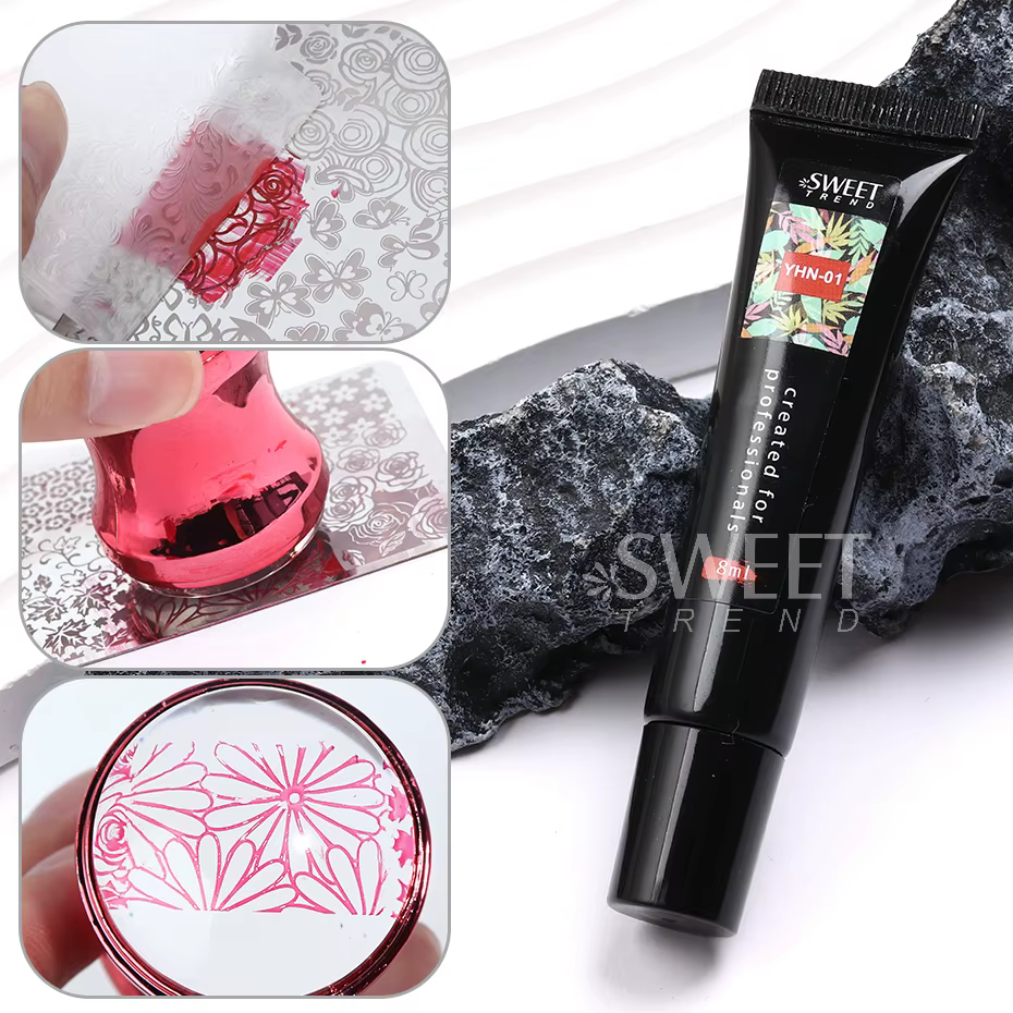 Vernis Gel Coloré 8ml pour Estampage d'Ongles – Couleurs Estivales Hybrides Semi-Permanents – Peinture à la Pochoir –