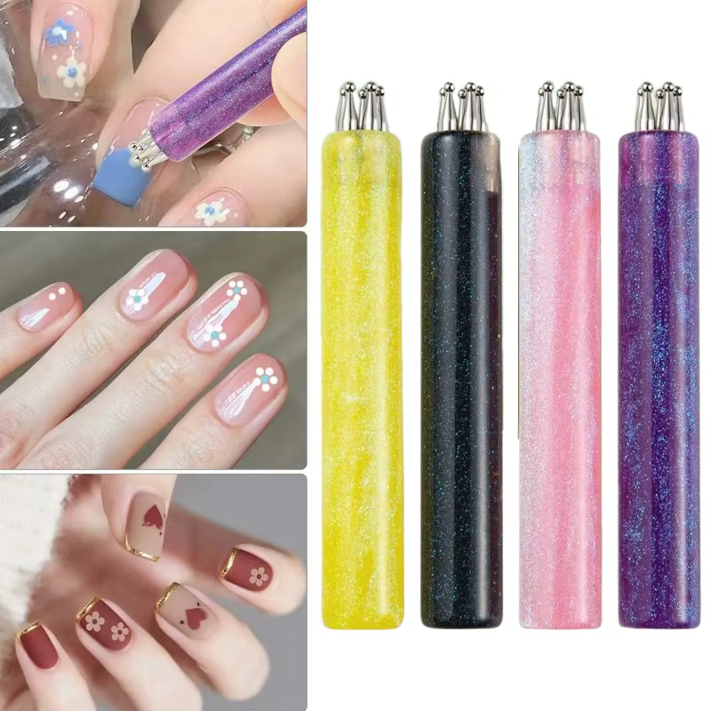 Stylo à points multi-usages en forme de fleur à 5 pétales pour nail art