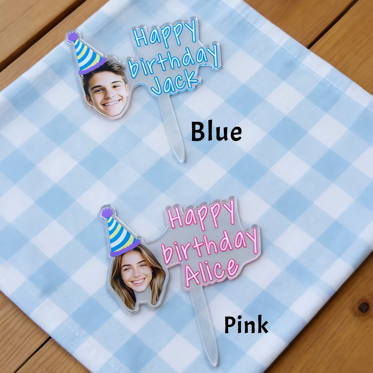 Décorations personnalisées pour cupcakes, décorations de gâteaux en acrylique personnalisées, toppers pour cupcakes avec texte et photo personnalisés