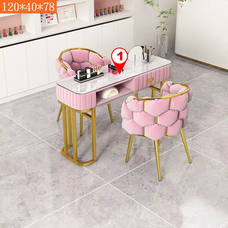 Table de manucure en marbre, poste de travail à ongles multi-niveaux en bois, bureau à ongles portable vert de luxe léger, mobilier de salon de beauté