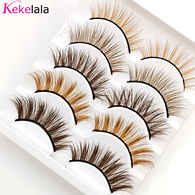 Kekelala 5 paires mélange Faux cils à bande brune en gros Blonde