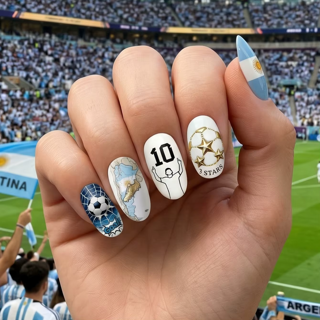 24 faux ongles à presser sur le thème du football – Kit d'art