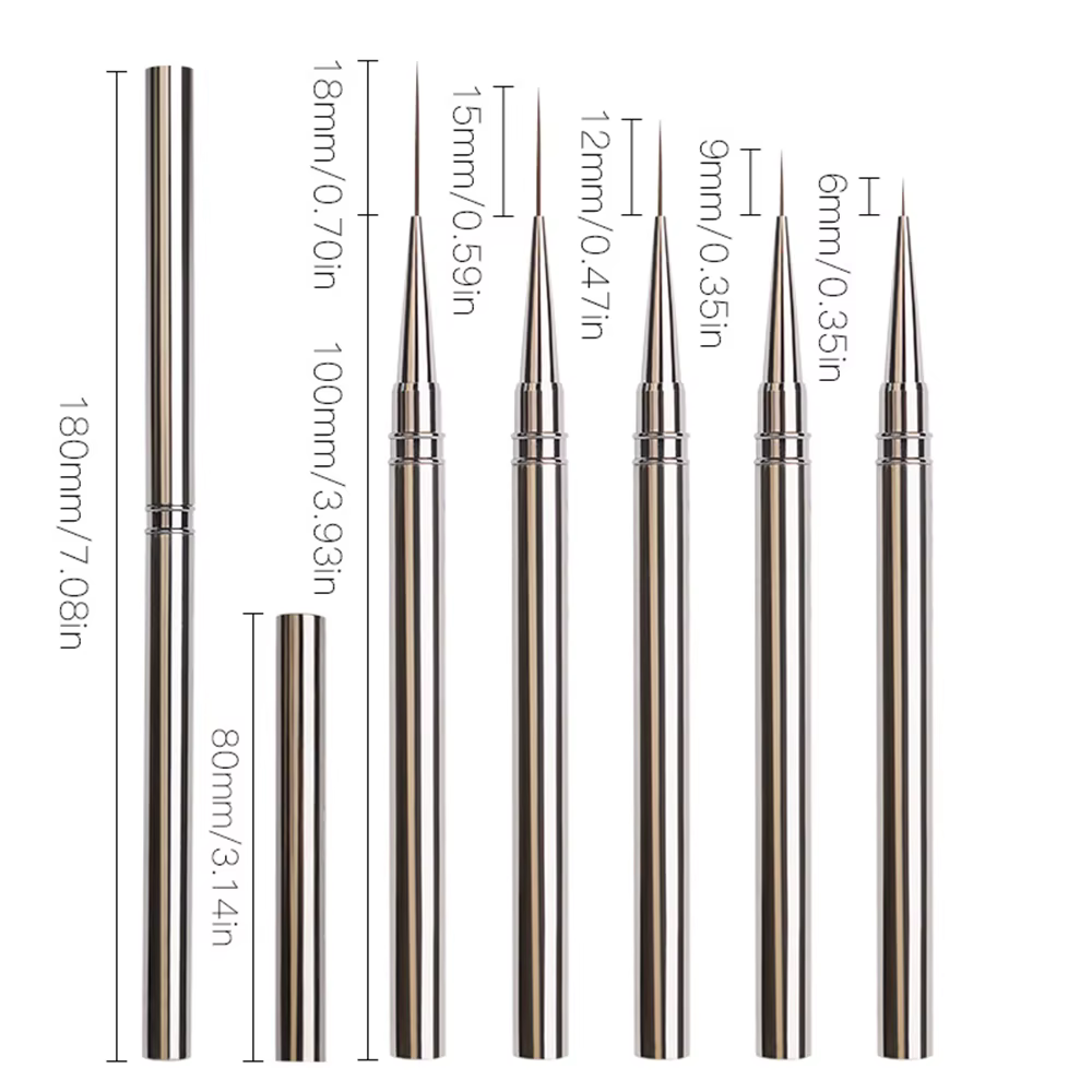 Brosse à ongles argentée 6/9/12/15/18mm