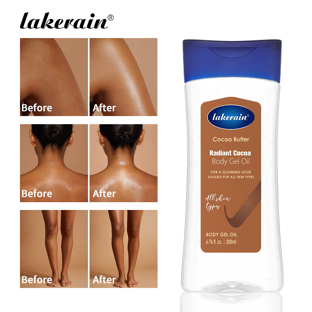 Lakerain huile de Gel corporel au cacao soin de la peau hydratant en profondeur 200ml huile corporelle beurre de cacao hydratant Radian pour tous les Types de peau