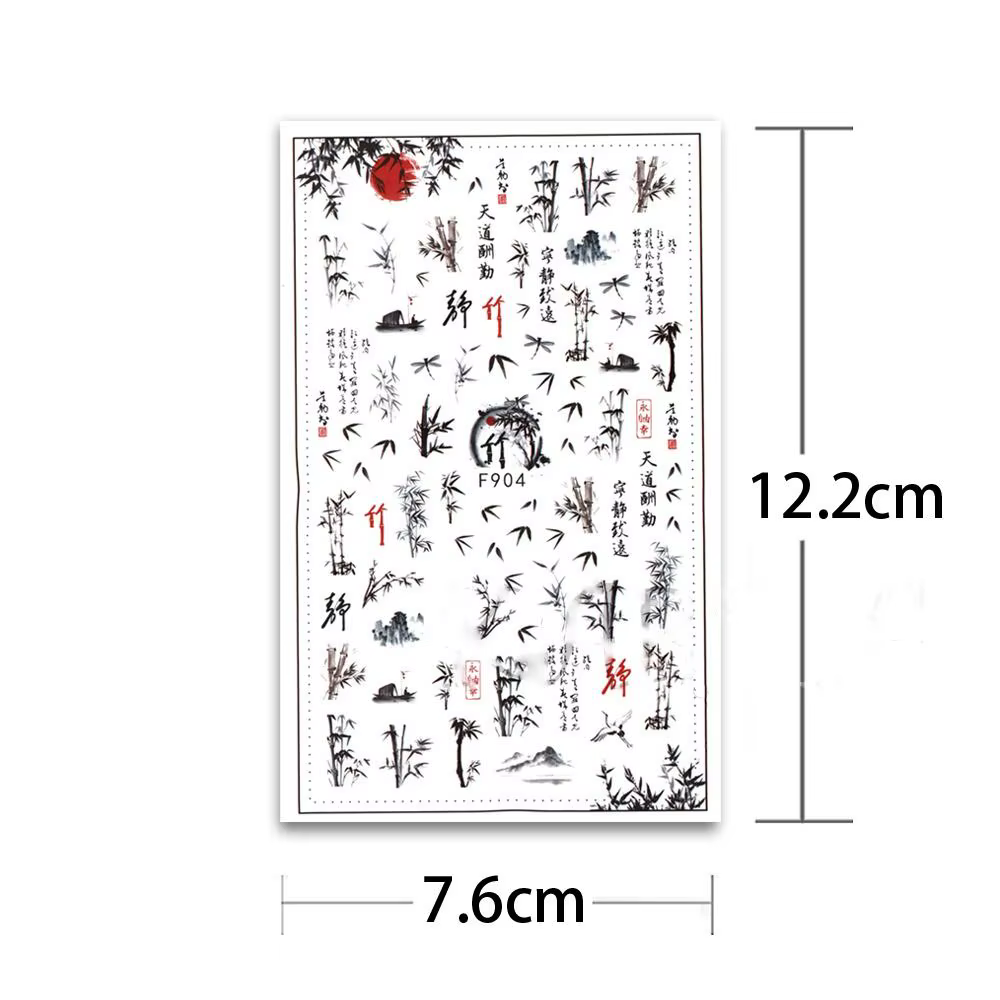 Calligraphie poésie ancienne Styles chinois feuilles de bambou décalcomanies pour ongles autocollants pour Nail Art