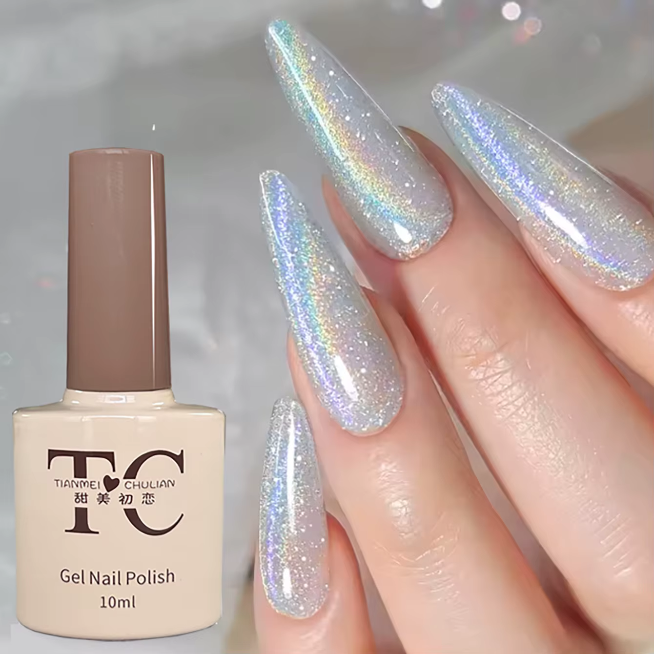 TC 10ml Nouveau Modèle 2026 Vernis Gel Magnétique Effet Œil de Chat Holographique Pailleté Blanc Réfléchissant Galactique Soak Off UV LED pour Nail Art
