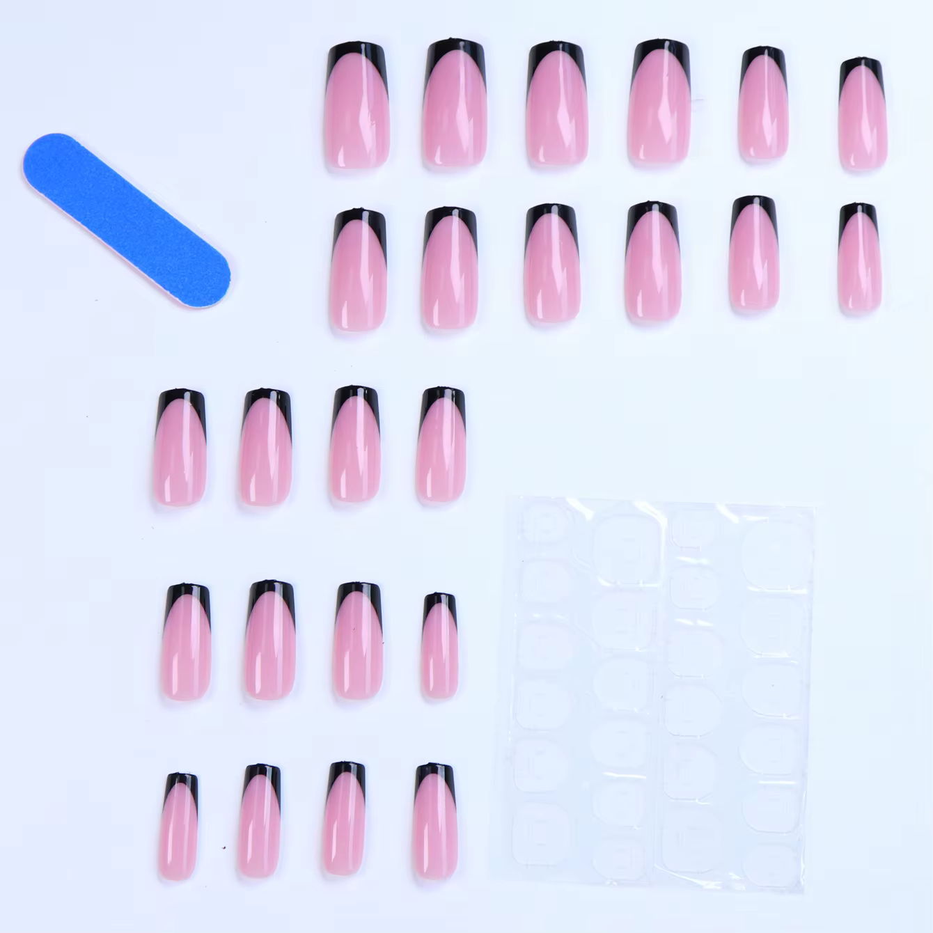 48 pièces français bordure noire armure des mains et des pieds faux ongles brillants entièrement coupés