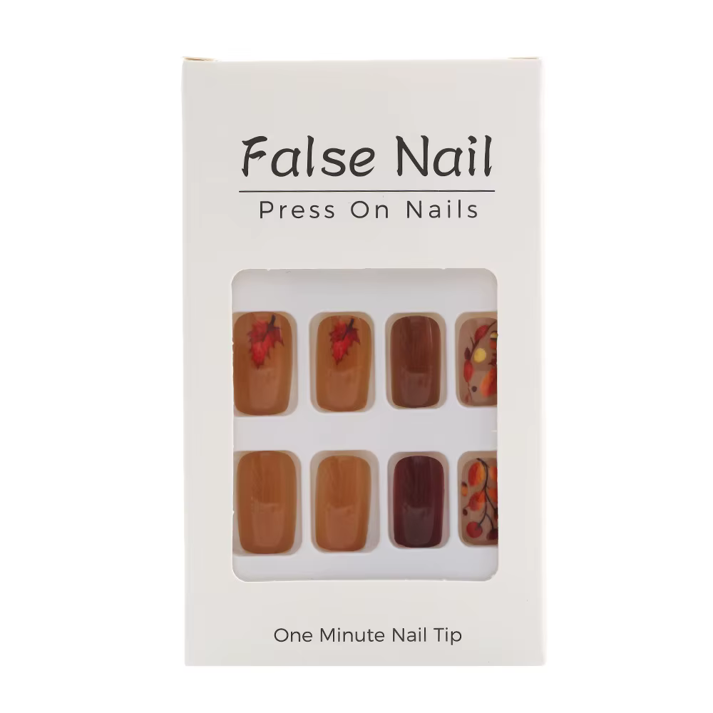 24 pièces automne Nail Art conseils feuilles d'érable décoré faux presse sur ongles esthétique