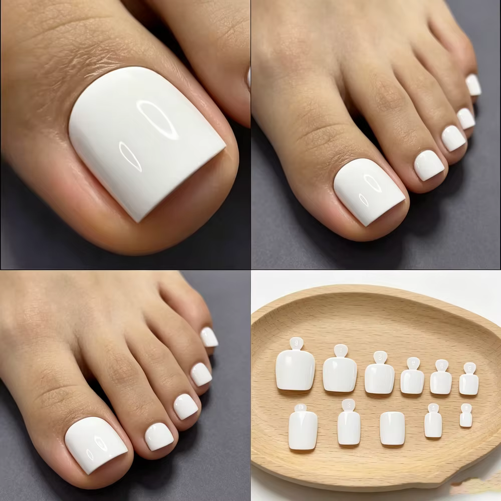 240 faux ongles de pieds compressés blancs - Couverture complète