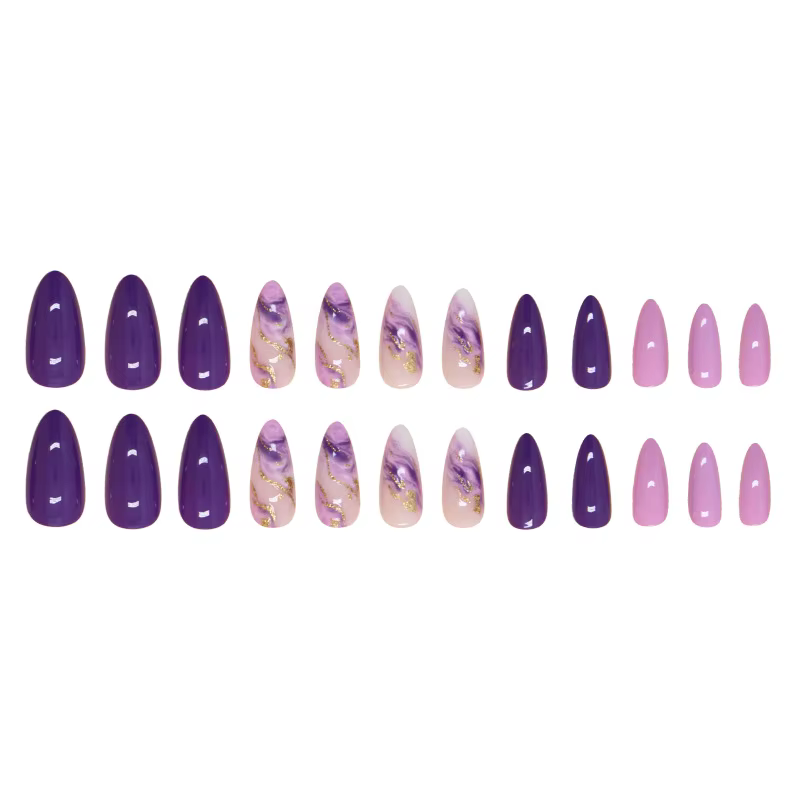24 pièces violet ondulation presse sur ongles Simple auto-adhésif réutilisable adhésif faux