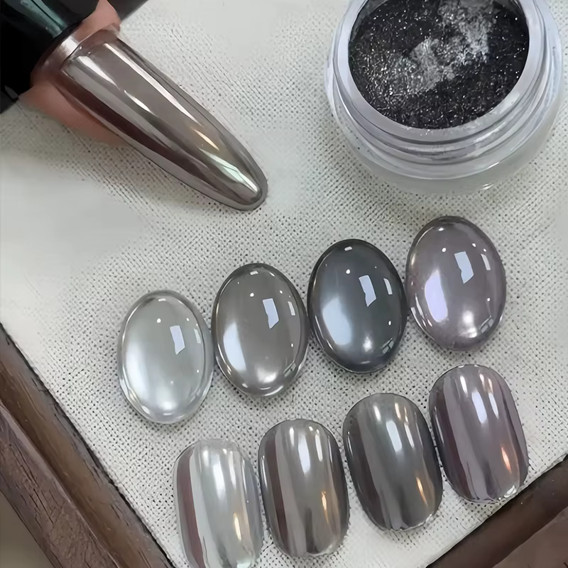 Poudre à ongles noire magique miroir