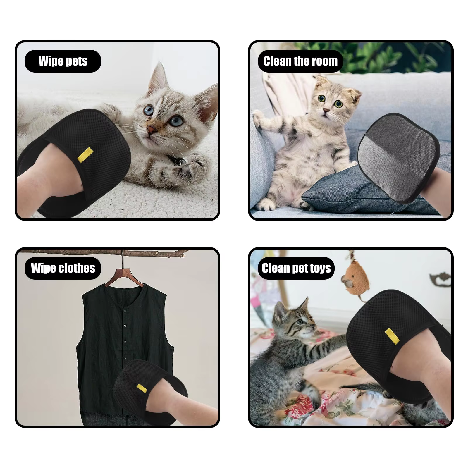 Outil d'épilation pour animaux de compagnie, gants d'élimination statique réutilisables, gants de toilettage Double face pour animaux de compagnie, élimine les poils de fourrure d'animaux pour tapis