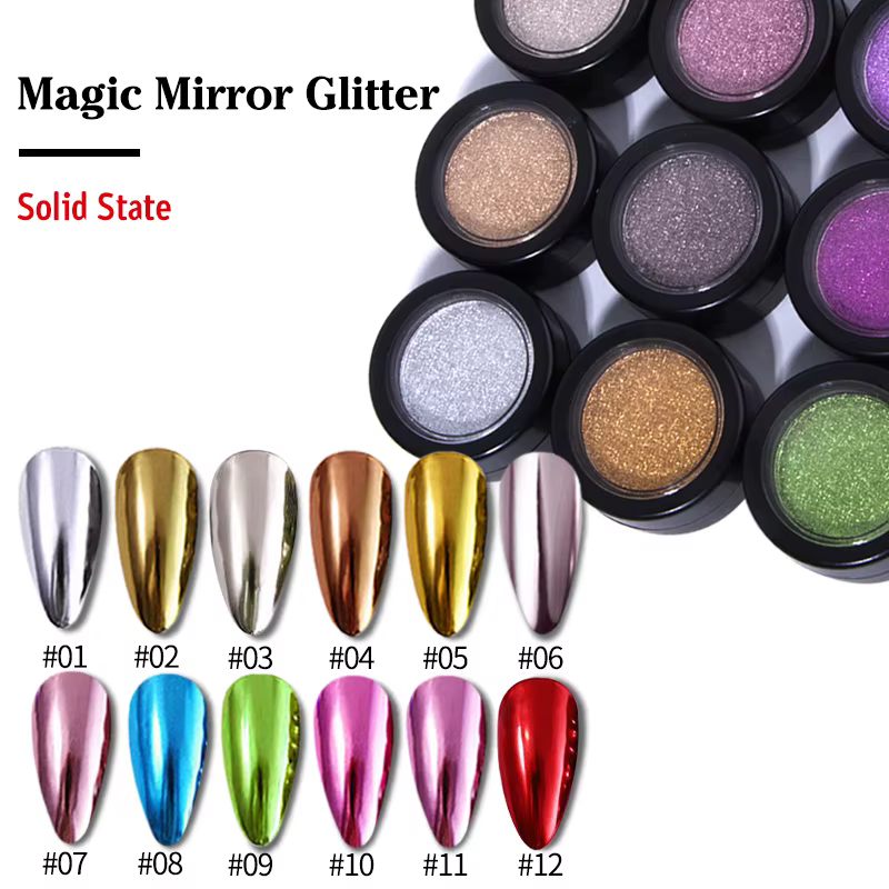 Poudre à ongles Chrome Or Vert – Pigment à effet miroir solide