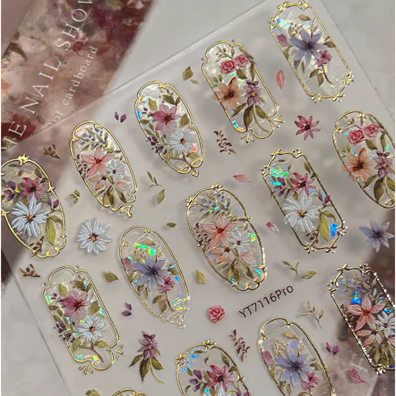 Autocollants 3D pour ongles Fleurs Élégantes, Motifs Palais Dorés, Décorations Auto-adhésives pour Nail Art, Fournitures DIY
