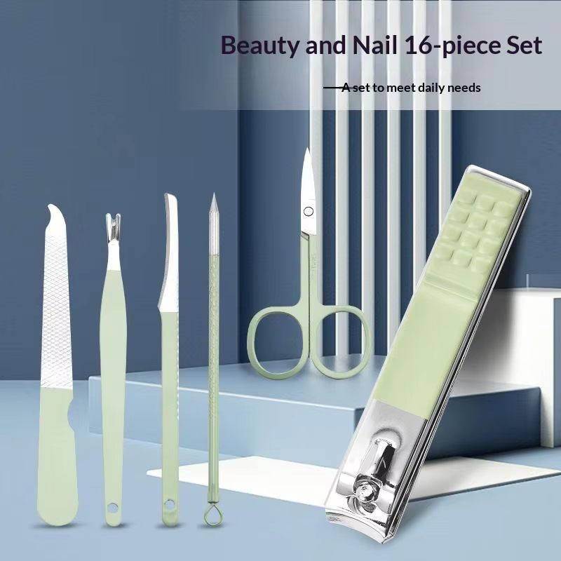 Ensemble de manucure 16 pièces, outils de manucure et de pédicure en acier inoxydable de qualité supérieure, étui en cuir PU portable, parfait pour un usage personnel, cadeaux