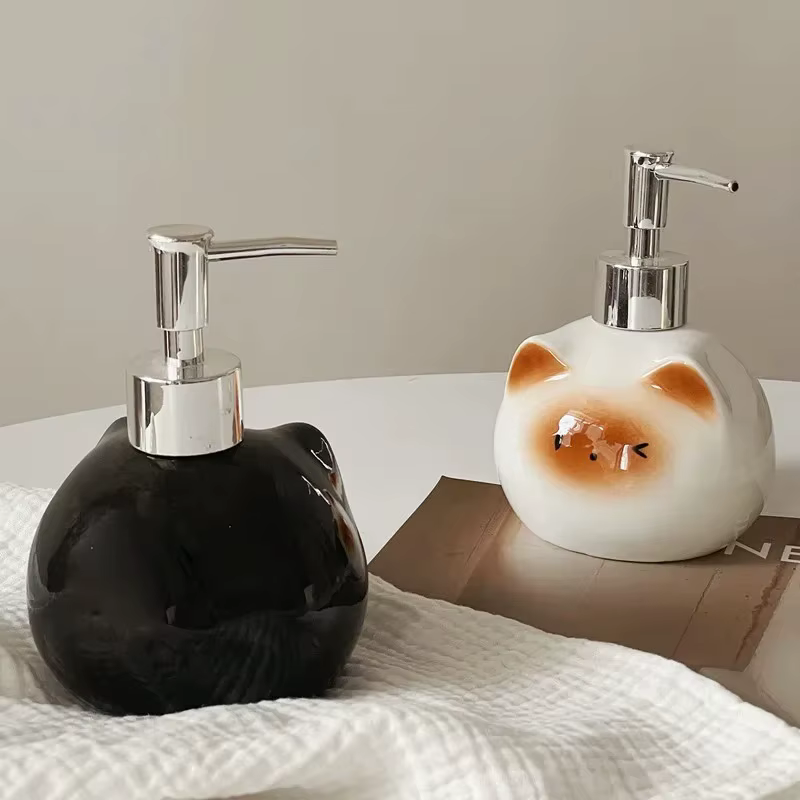 Bouteille de désinfectant pour les mains en céramique siamois pour chat, bouteille de toilette, shampoing, Gel douche, bouteille d'emballage, distributeur pour savon liquide