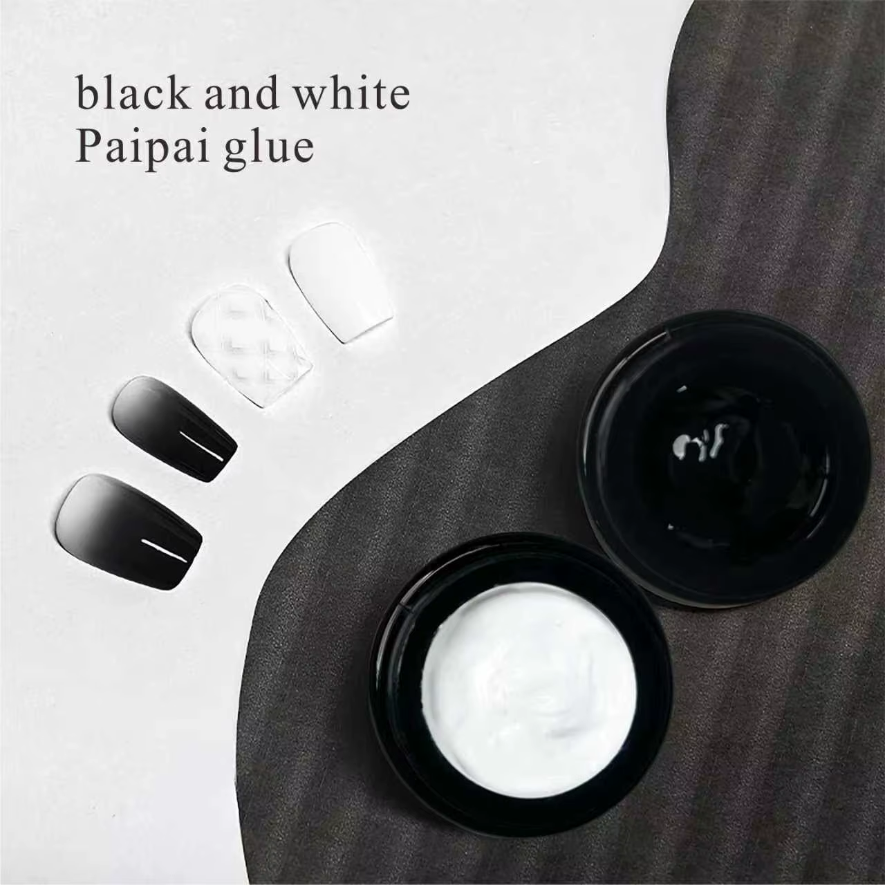 Colle à ongles 5G couleur unie noir et blanc, colle à effet plâtre, gel couleur unie dégradé brillant, durable pour DIY à domicile et salon