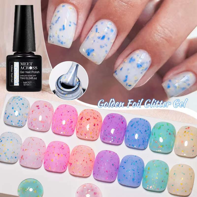 Vernis à ongles Gel pailleté feuille d'or rose flocons d'or