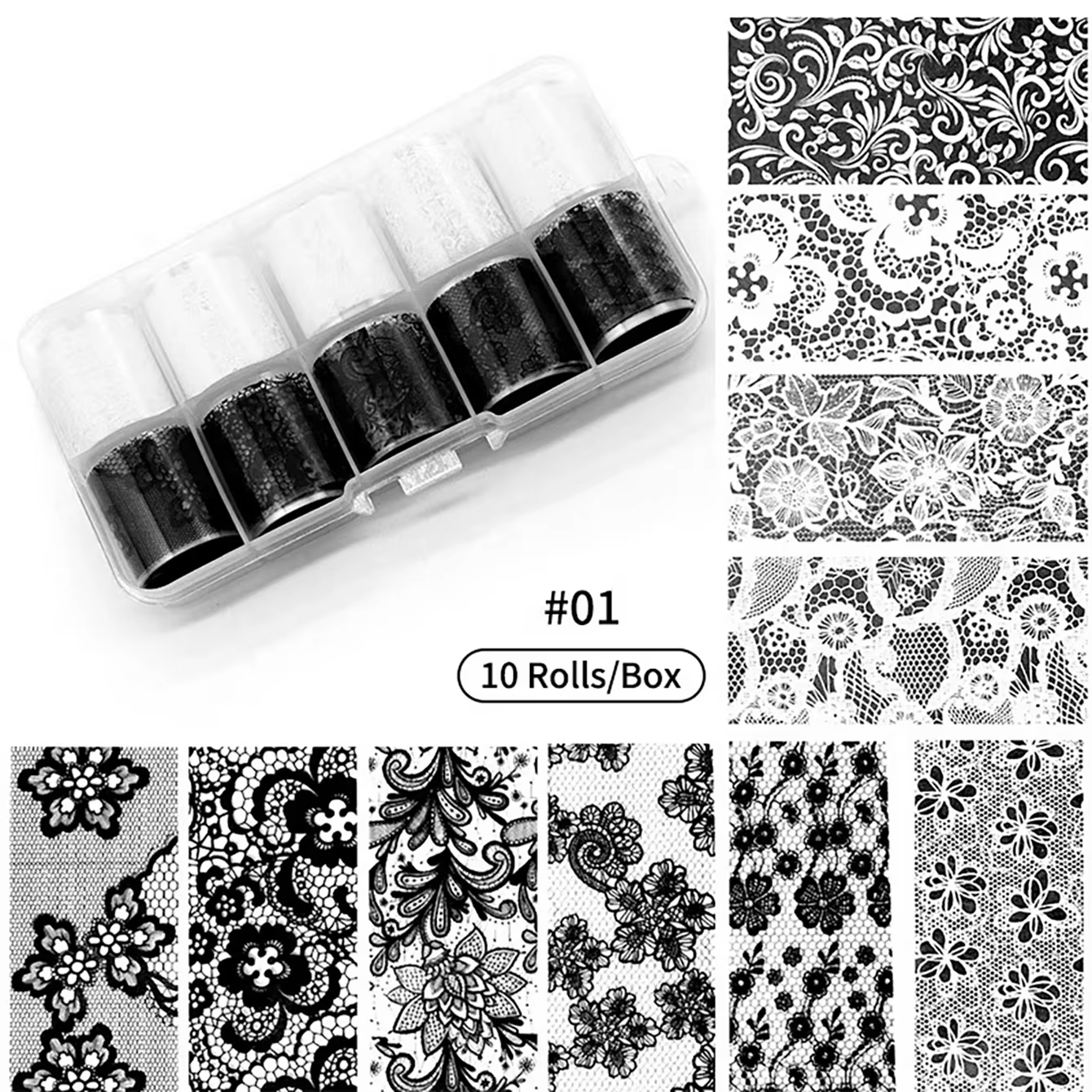 Papier de transfert pour nail art noir et blanc à motif dentelle – Best-seller des célébrités d'Internet