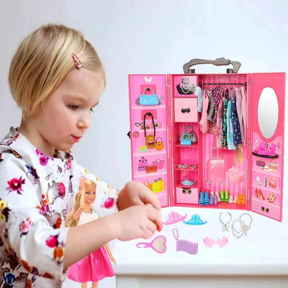 Meubles de maison de poupée, armoire à poupées, placard portable en plastique, peut ranger les vêtements et accessoires des poupées pour le jeu de maison de poupée