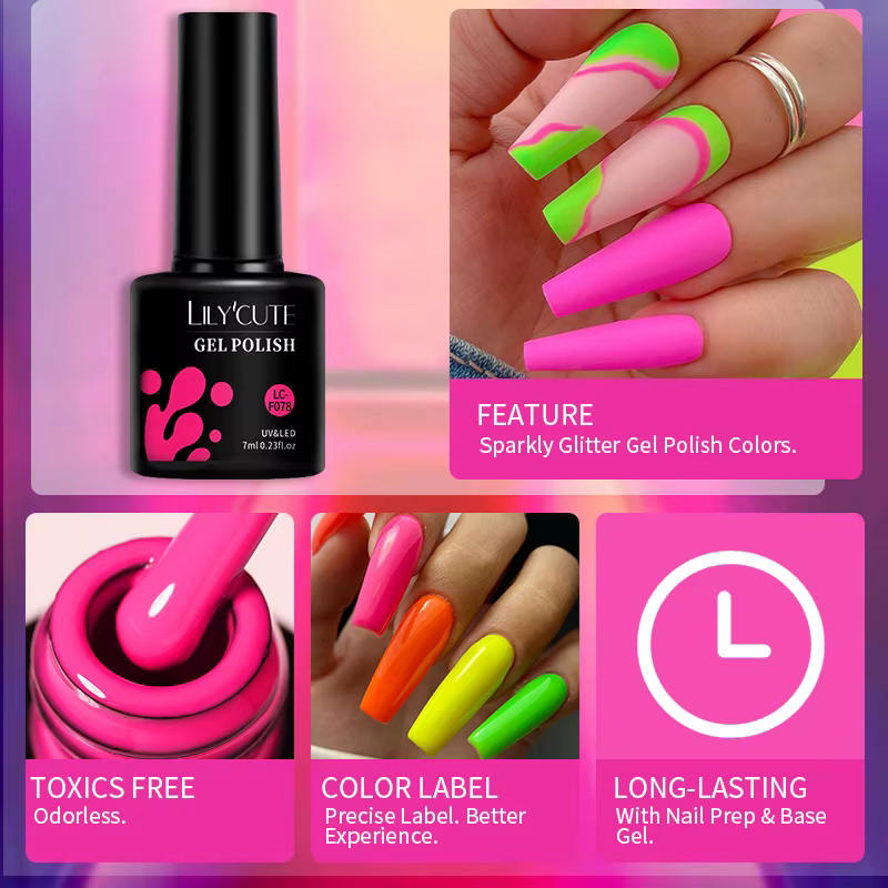 LILYCUTE vernis à ongles Gel Fluorescent Orange rouge néon couleur vive série d'été tremper pour manucure Nail Art