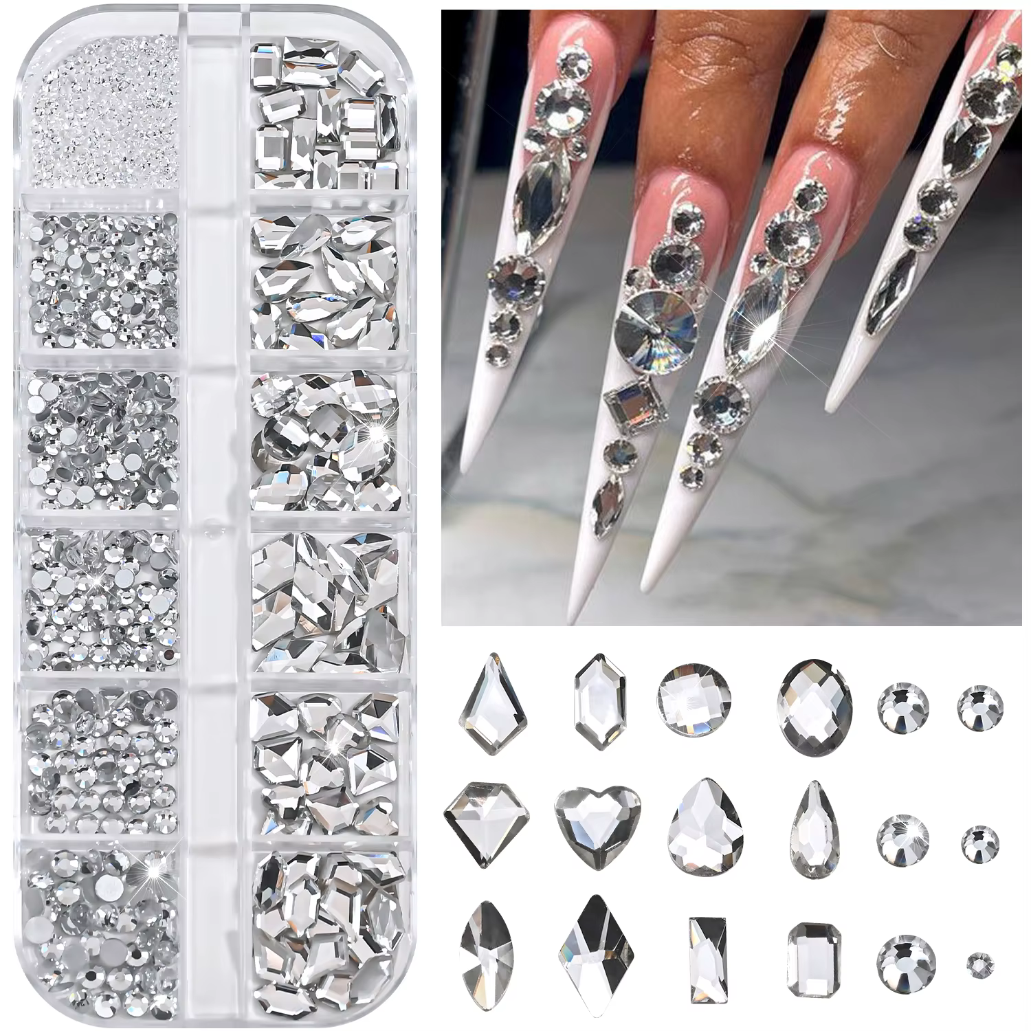 1 boîte de strass transparents brillants pour ongles SS6-SS16