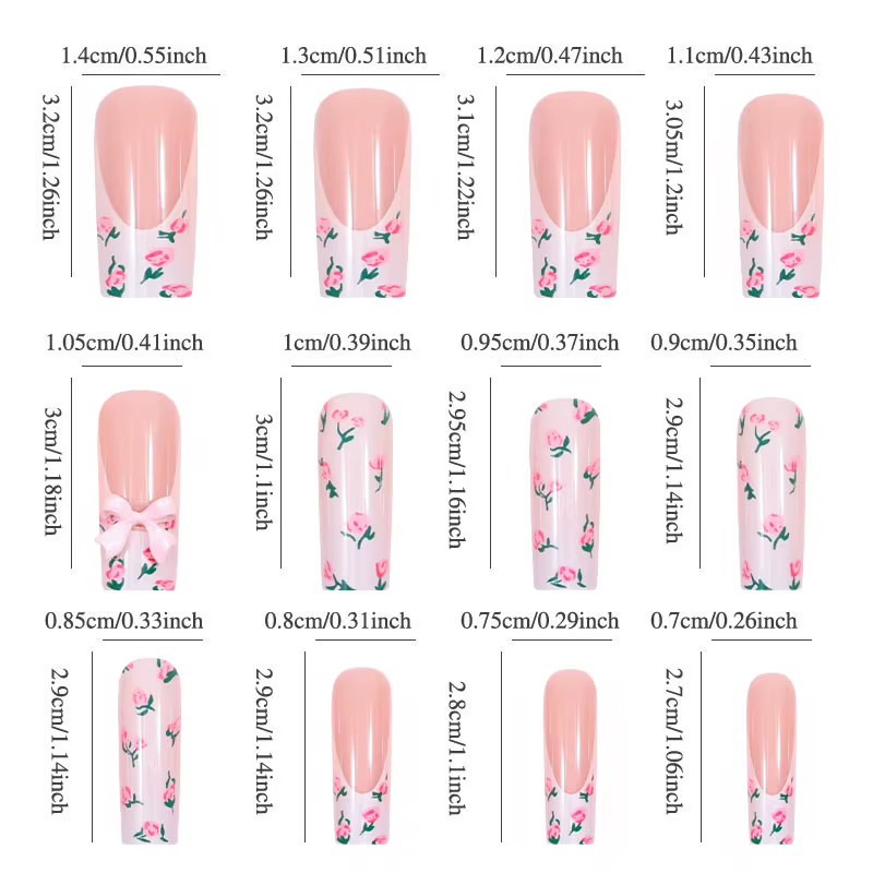 Faux ongles tubulaires longs avec nœuds cercueil rose fleur à pression pointe française portables couverture complète