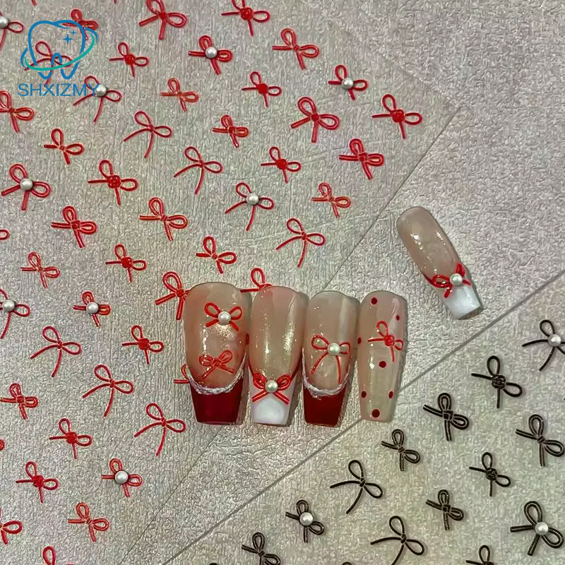Autocollants pour ongles exquis en forme de mini-nœuds
