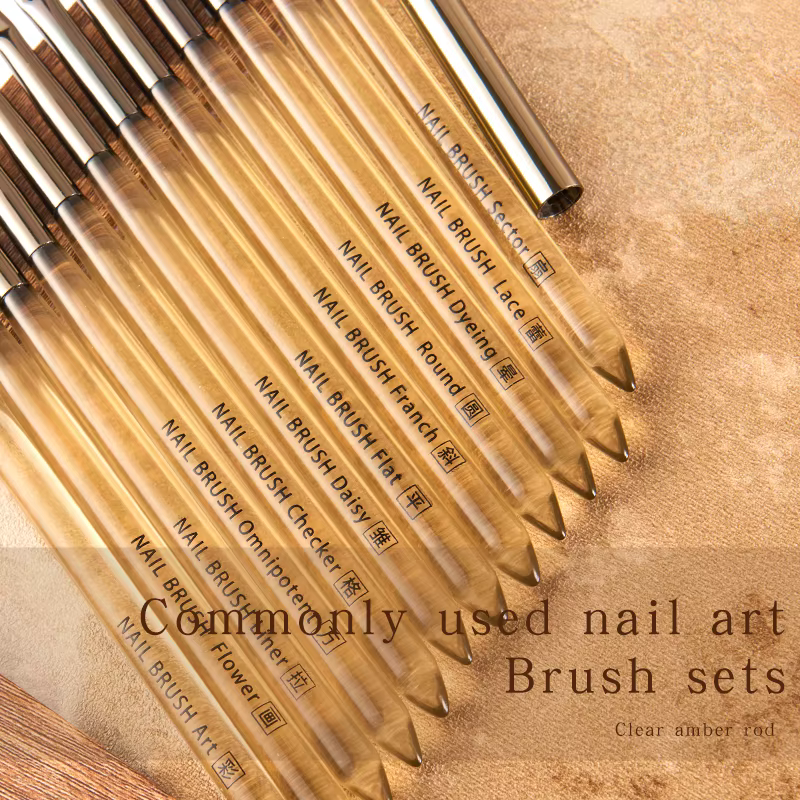 Nouveau 12 pièces ensemble de pinceaux pour Nail Art outils de Salon de manucure ambre dégradé métal UV Gel peinture