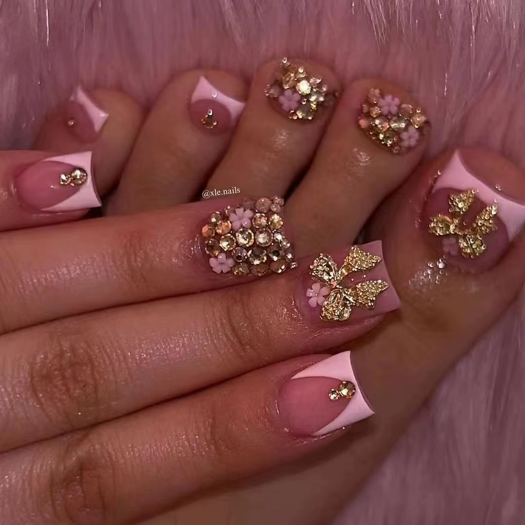 48 faux ongles de pieds noirs à bordure française