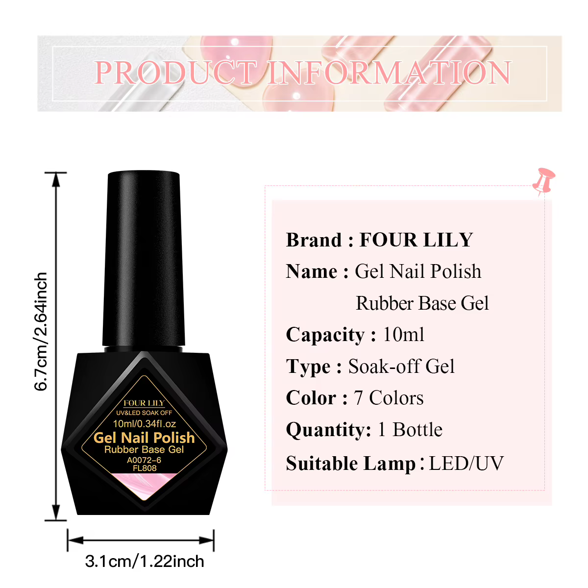 FOUR LILY 10ML vernis à ongles Gel à Base de caoutchouc rose nu couleur blanc laiteux Semi Permanent tremper UV LED
