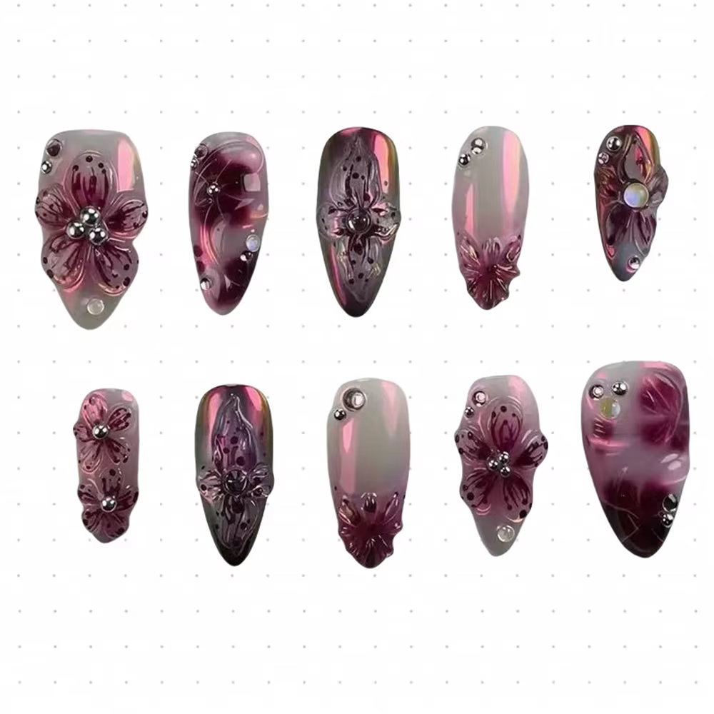 24 pièces perles fleur ongles conseils couleur foncée Design français Nail Art presse