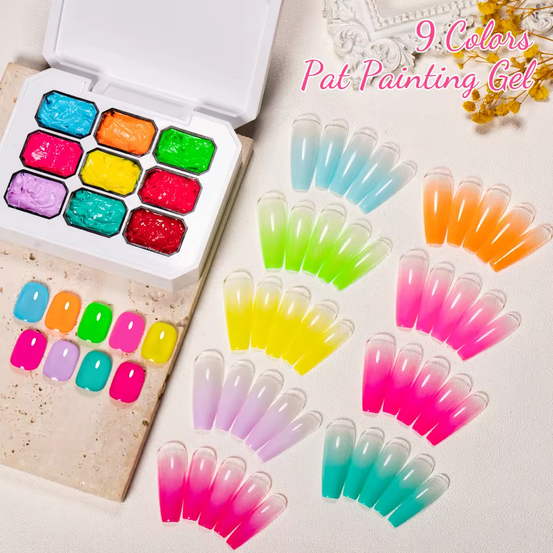 9 couleurs Macaron Pat peinture vernis à ongles coloré Fluorescent Nail Art