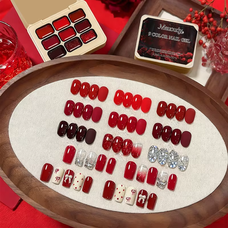 Ensemble de vernis à ongles solide collant rouge vin 9 couleurs-nouvelles tendances
