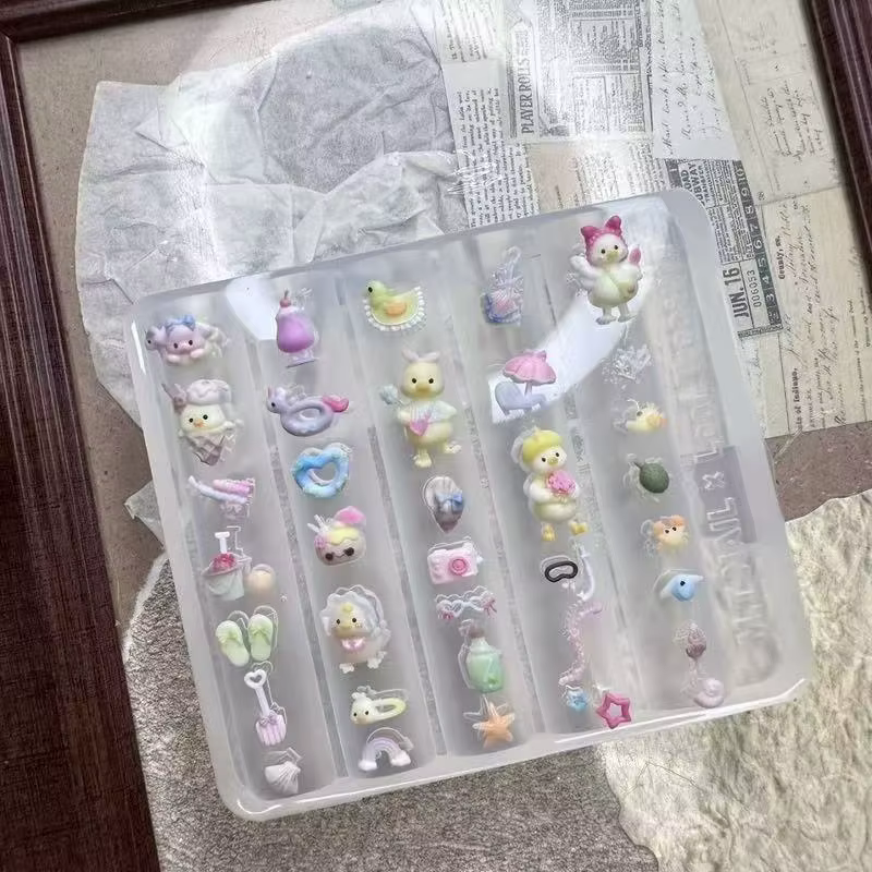 Adorable moule à ongles de dessin animé de canard en Silicone 3D avec Accent d'arc pour décor de manucure à faire soi-même