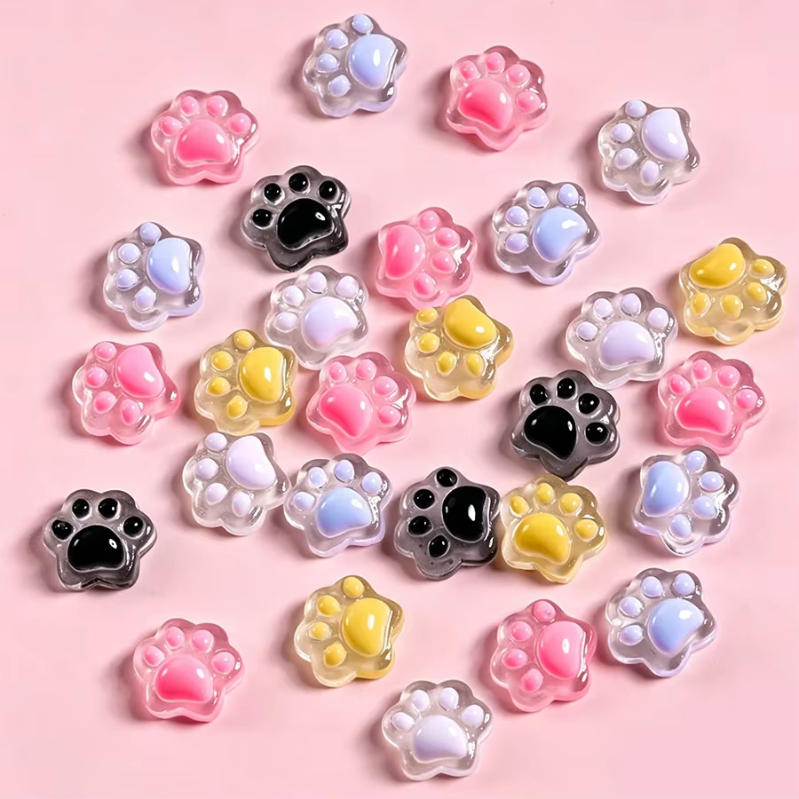 50 pièces de breloques lumineuses pour ongles en forme de pattes de chiot et de chat, décorations 3D pour nail art, accessoires