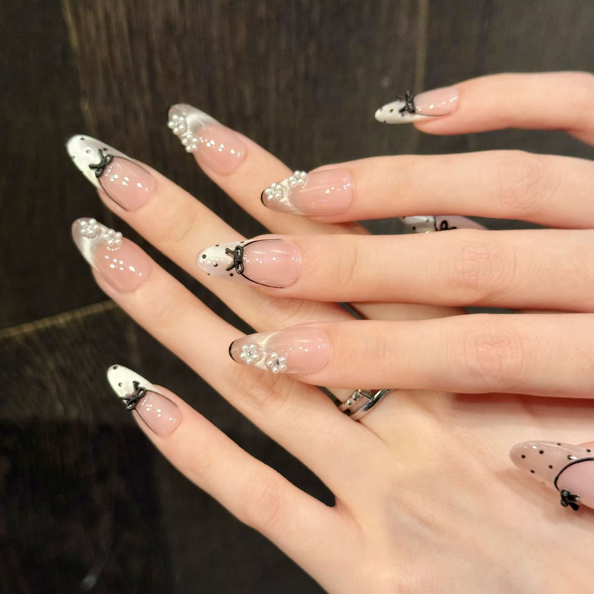 10 pièces ballerine portable à la main faux ongles rose oeil de chat vague Point français