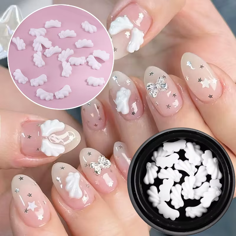Décorations d'art d'ongles en forme d'ailes d'ange blanches | Accessoires pour ongles de style japonais mignon
