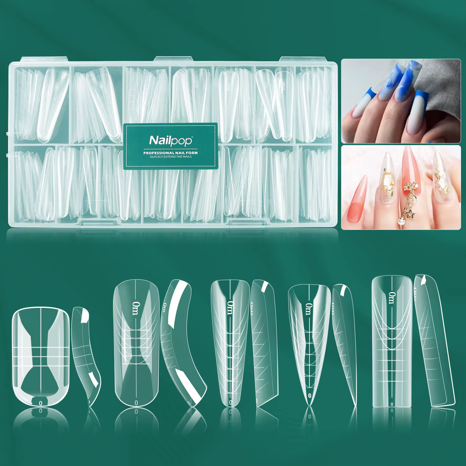 Nailpop 150 pièces ongles double forme ensemble de couverture complète effet de manucure française rapide 15 tailles